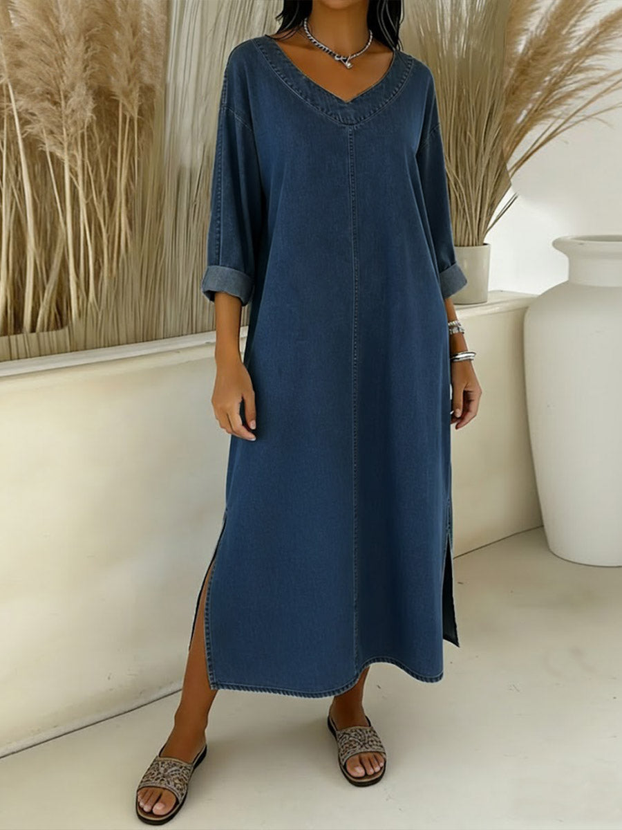 Valeria – Vestito in denim fluido con scollo a V