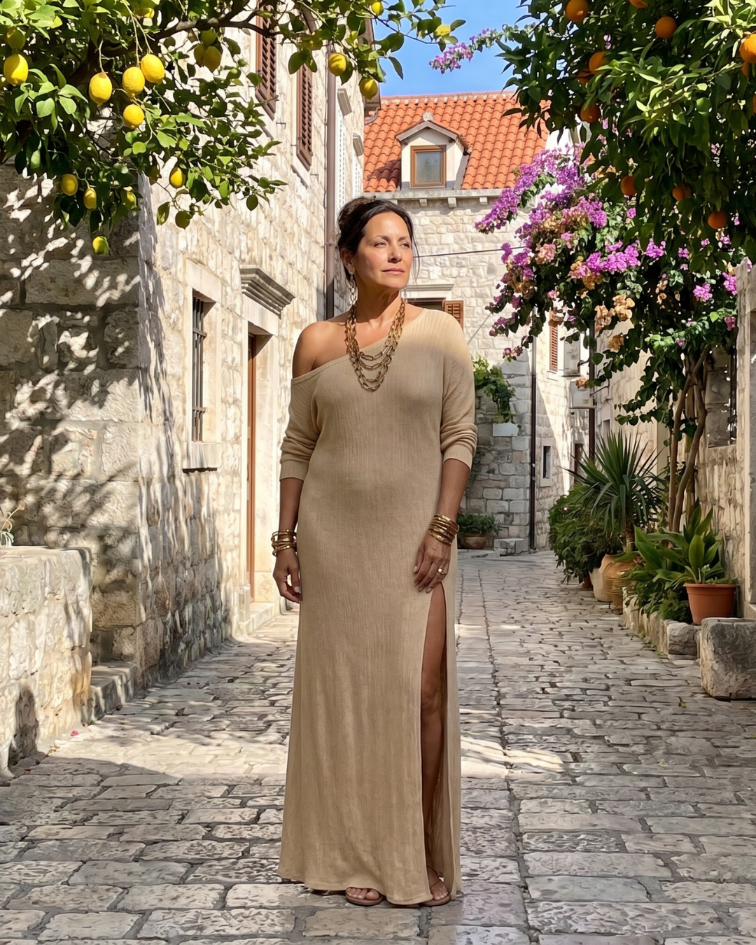 Stella | Abito Midi Fluido Monospalla con Spacco Laterale