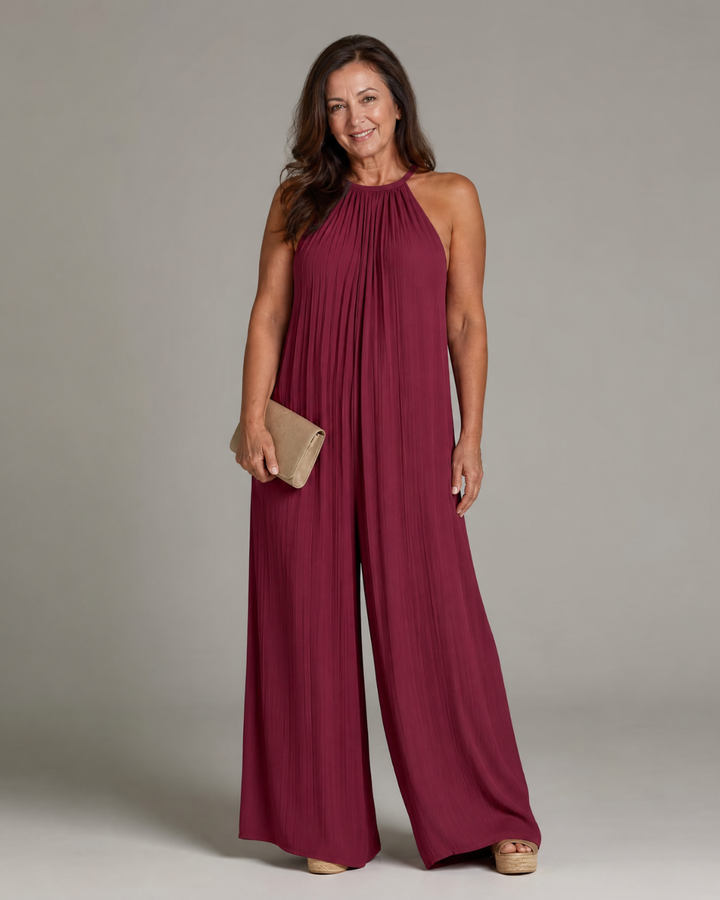 Silvia | Tuta a Gamba Larga Relaxed Plissettata con Collo all&