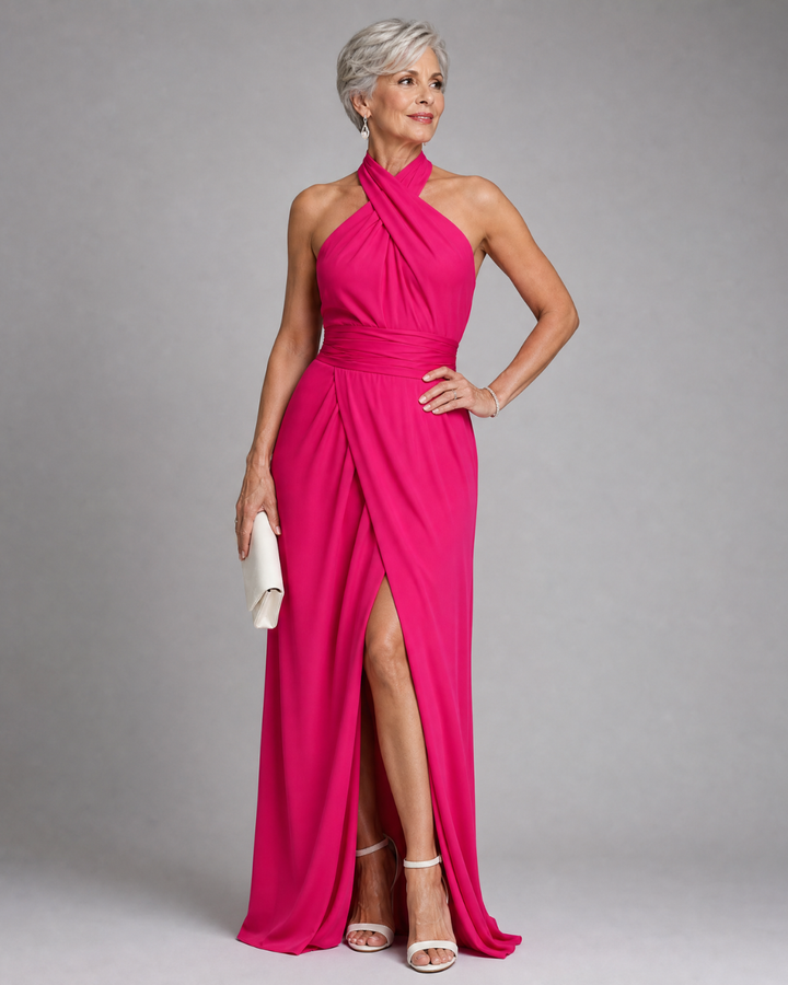 Veronica | Abito Midi Drappeggiato con Collo all&