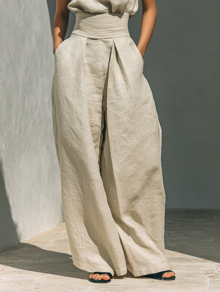 Inés | Completo minimalista in lino con top senza maniche e pantaloni larghi