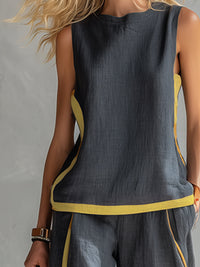 Natalia | Completo fluido grigio con top senza maniche e pantaloni larghi