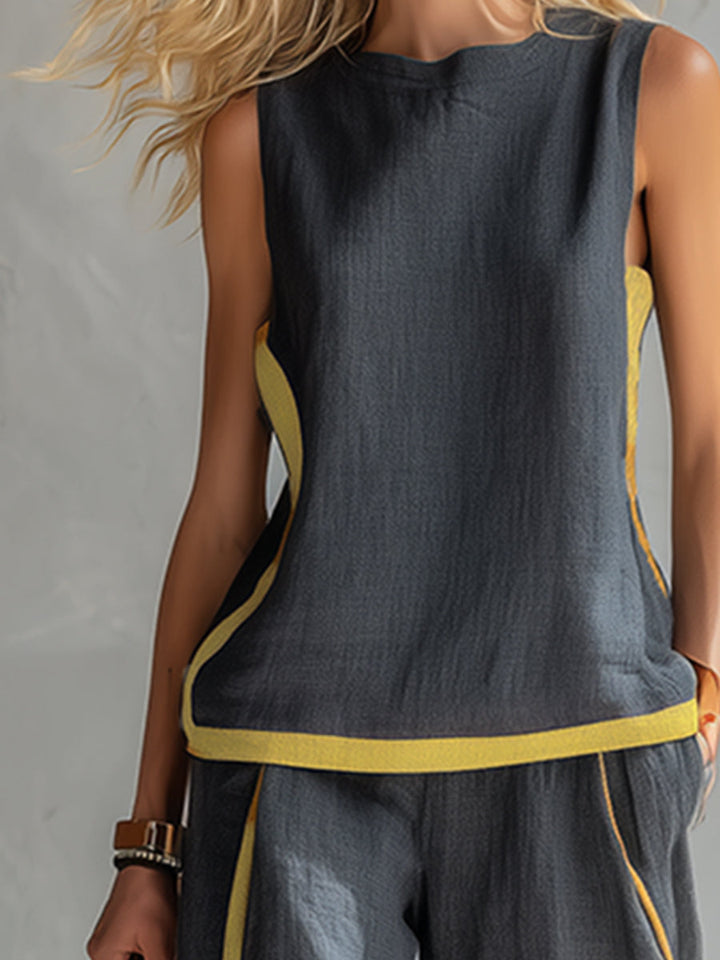 Natalia | Completo fluido grigio con top senza maniche e pantaloni larghi