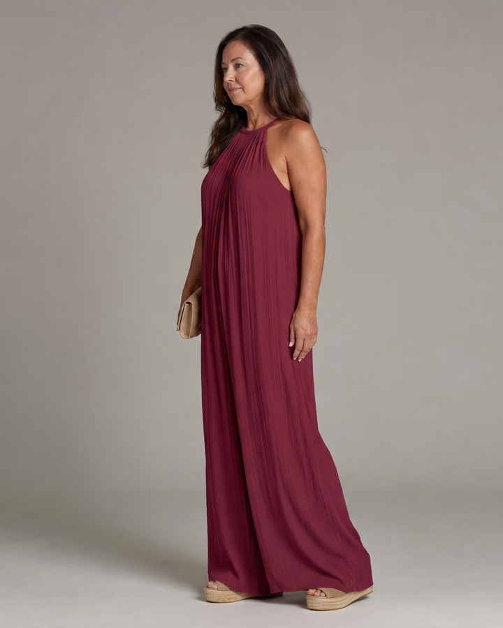 Silvia | Tuta a Gamba Larga Relaxed Plissettata con Collo all&