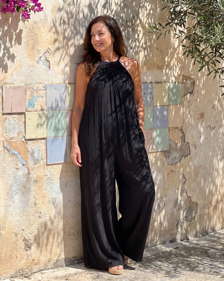 Silvia | Tuta a Gamba Larga Relaxed Plissettata con Collo all&