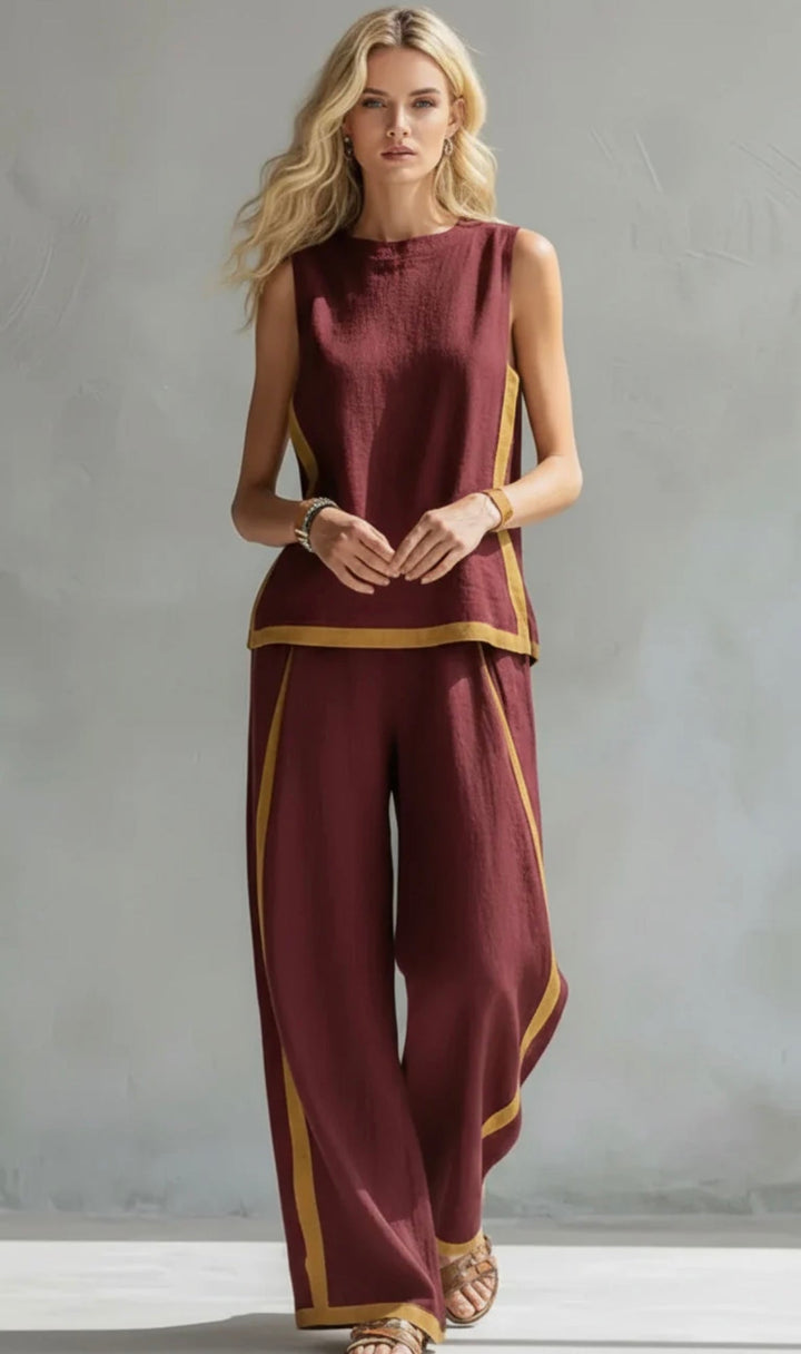 Natalia | Completo fluido grigio con top senza maniche e pantaloni larghi