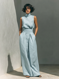 Inés | Completo minimalista in lino con top senza maniche e pantaloni larghi