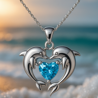 Collana d'argento senza tempo con due delfini e un opale