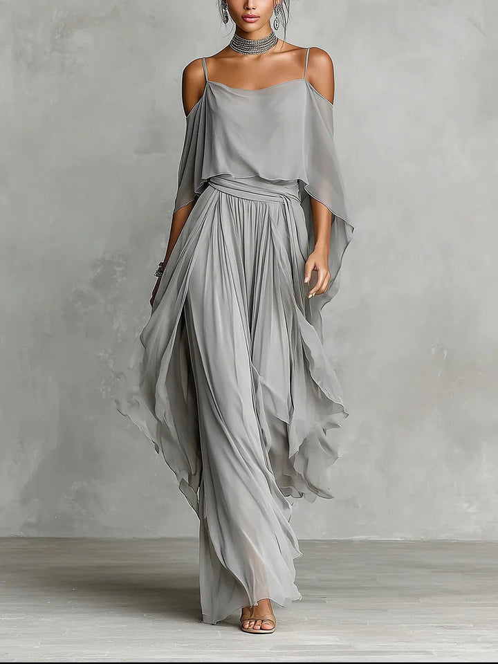 Isabela | Set fluido grigio con top a tiranti e pantaloni leggeri