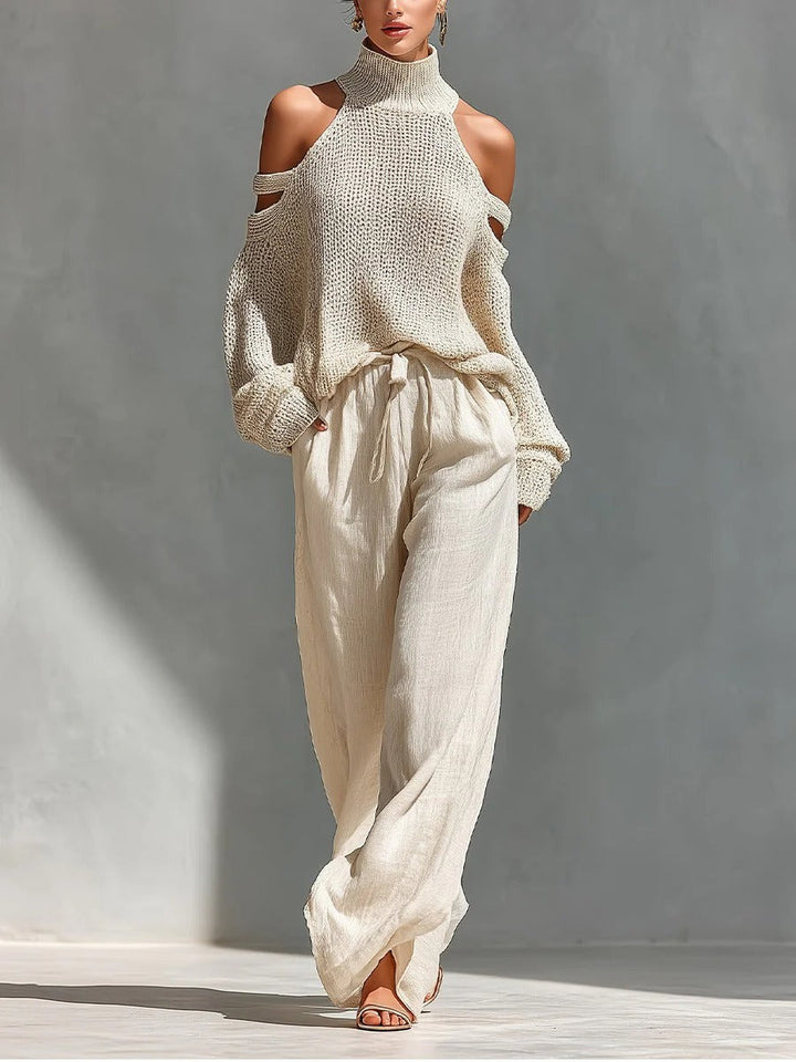 Camila | Completo elegante in maglia e lino con pantaloni ampi