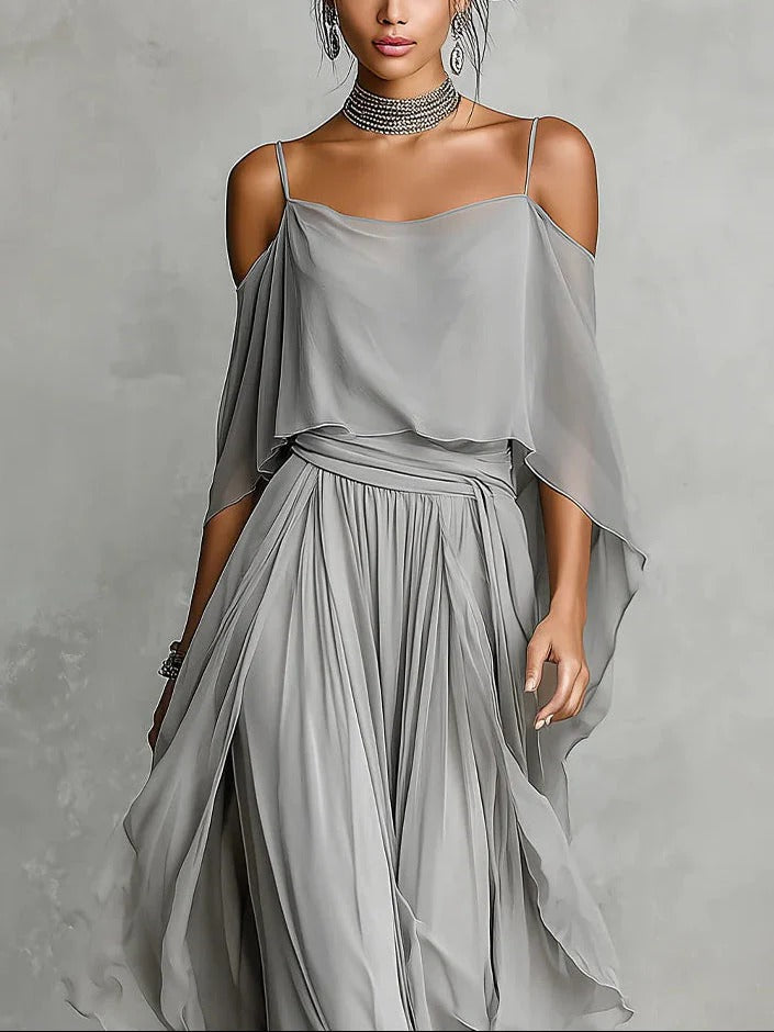 Isabela | Set fluido grigio con top a tiranti e pantaloni leggeri