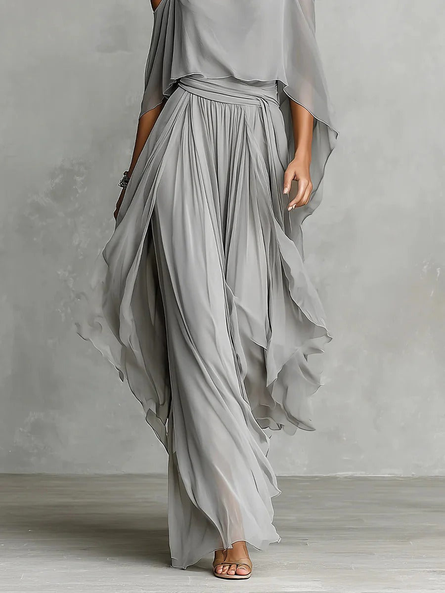 Isabela | Set fluido grigio con top a tiranti e pantaloni leggeri
