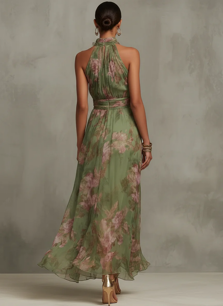 Marta | Vestito lungo floreale in chiffon con scollo a halter