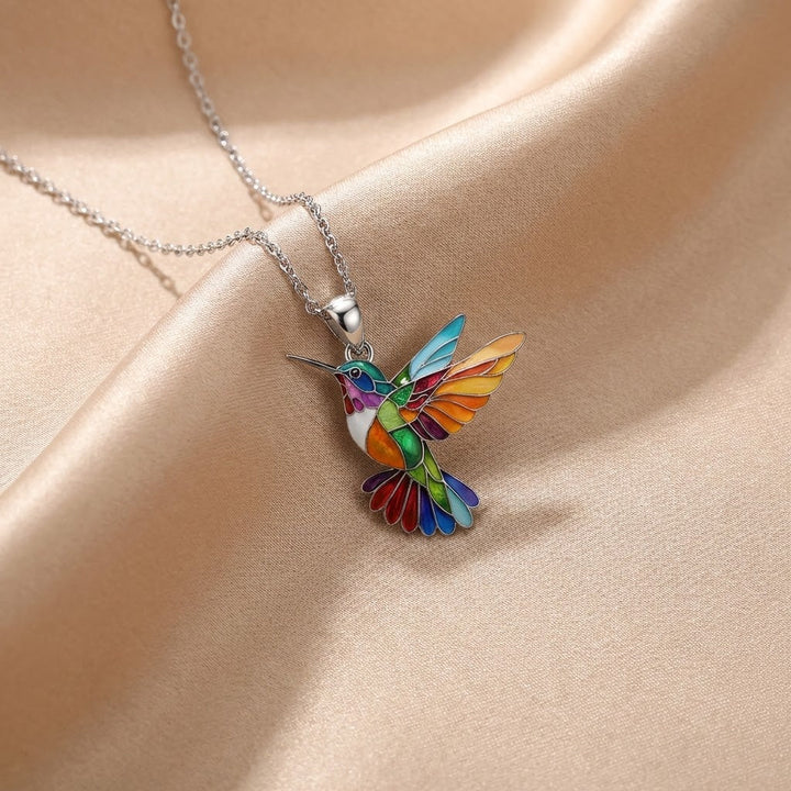 Collana con pendente a forma di colibrì e orecchini in regalo