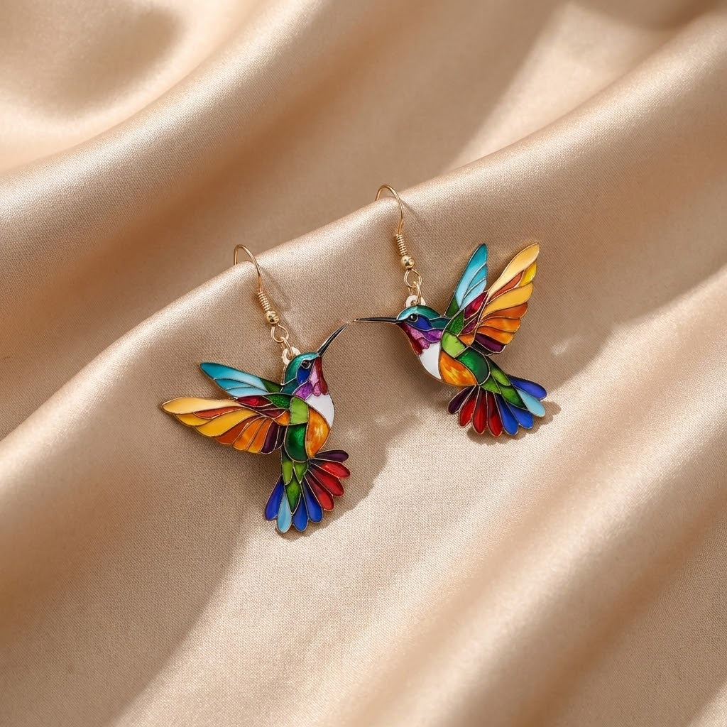 Collana con pendente a forma di colibrì e orecchini in regalo