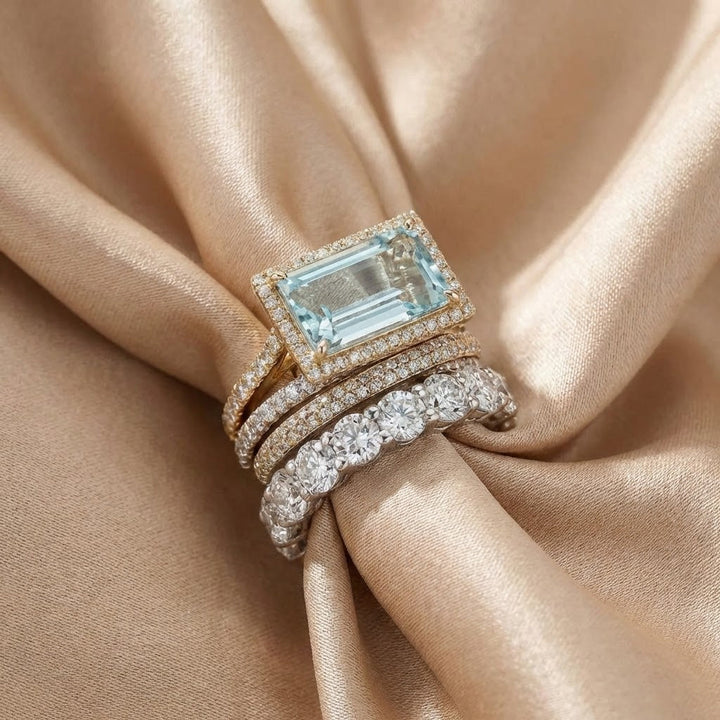Set di anelli vintage in argento con vetro turchese